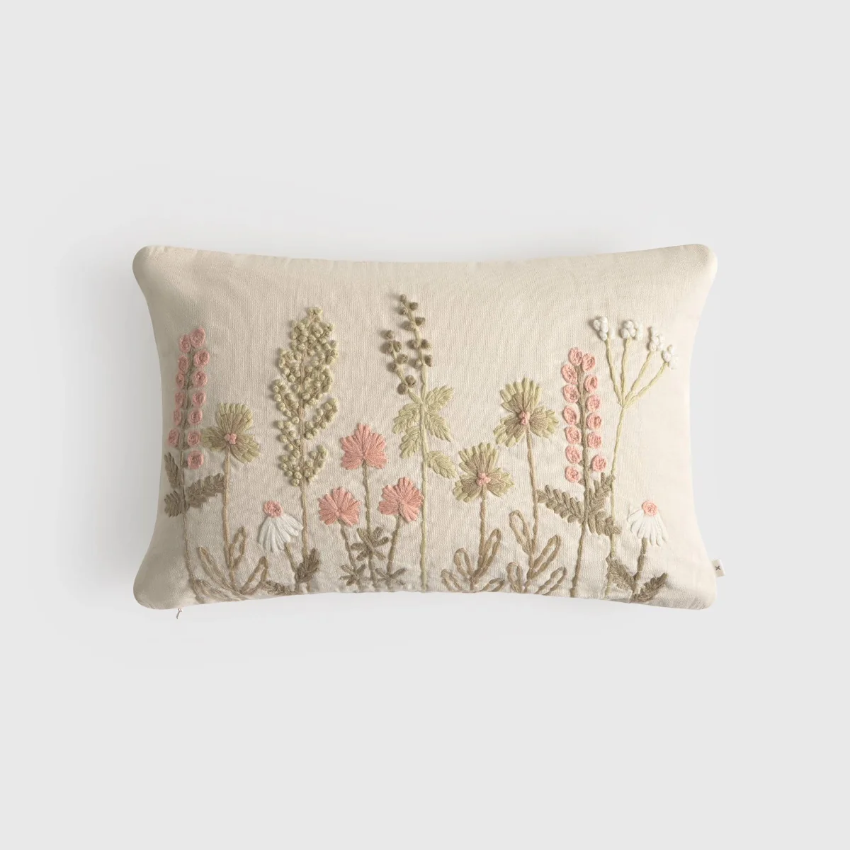 Funda de cojín algodón flores bordadas Litamani