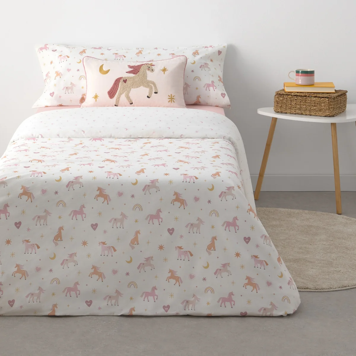 Set funda nórdica algodón percal 180 hilos unicornios Unela