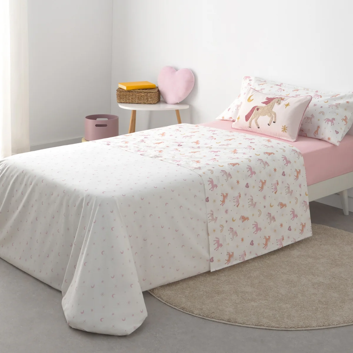 Set sábana algodón percal 180 hilos unicornios Unela